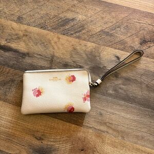 Coach Beige Wristlet with Pink Floral Accents